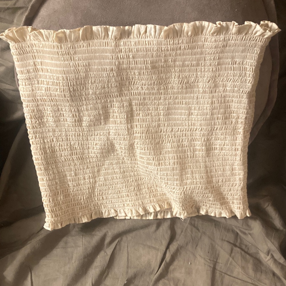 Ruffled Cream Smocked Top expand, expand a band binder